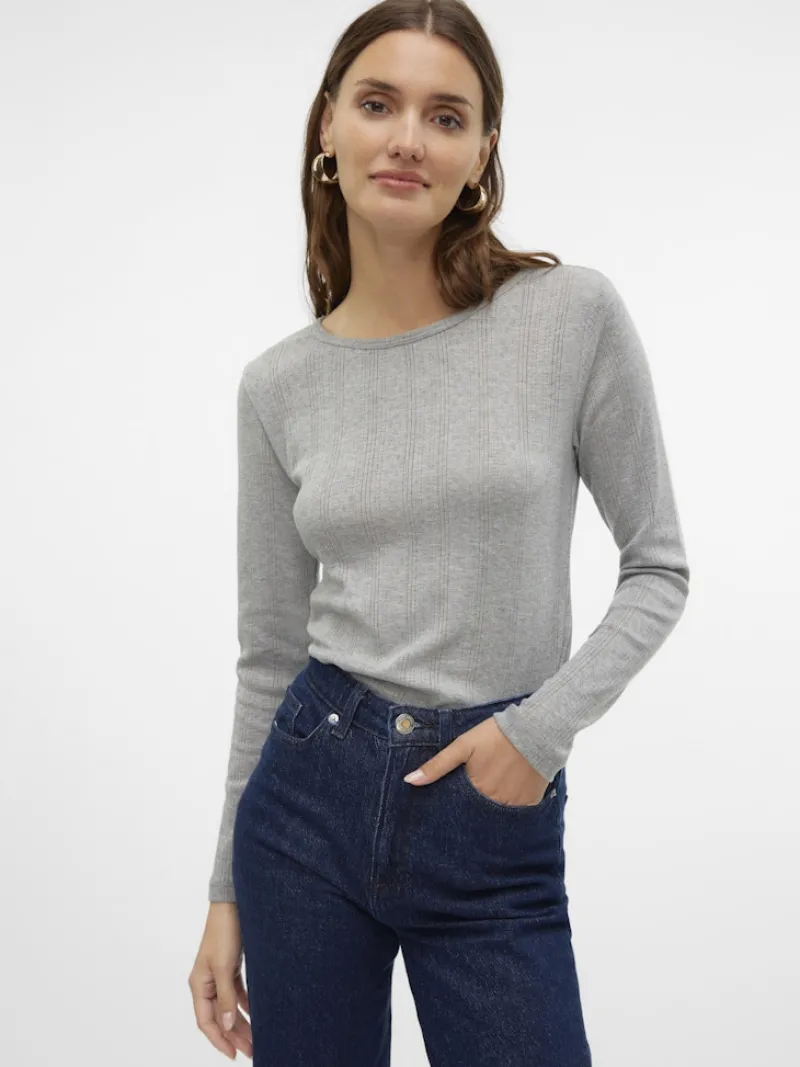 Vero Moda Shirts*VMLISA POINTELLE LS TOP JRS NOOS Light Grey Melange