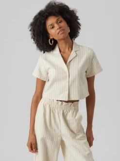 Vero Moda Blusen*VMMINASAJA SS CROPPED SHIRT oatmeal