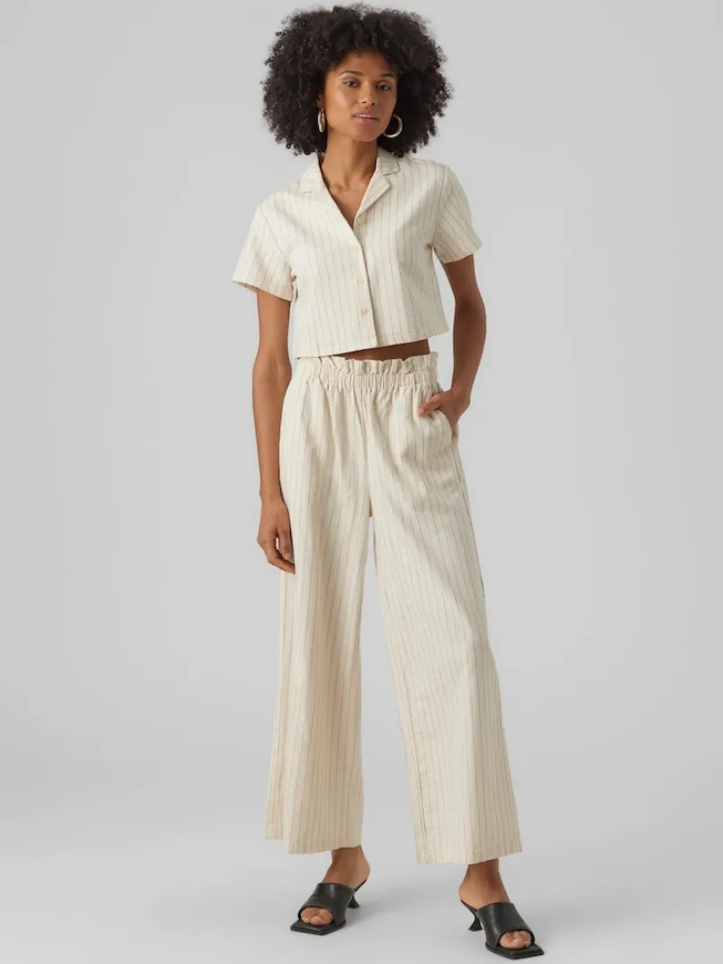 Vero Moda Blusen*VMMINASAJA SS CROPPED SHIRT oatmeal