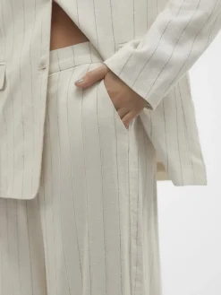 Vero Moda Hosen*VMMINDY MW WIDE PINSTRIPE LINEN PANT oatmeal