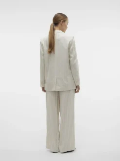 Vero Moda Hosen*VMMINDY MW WIDE PINSTRIPE LINEN PANT oatmeal