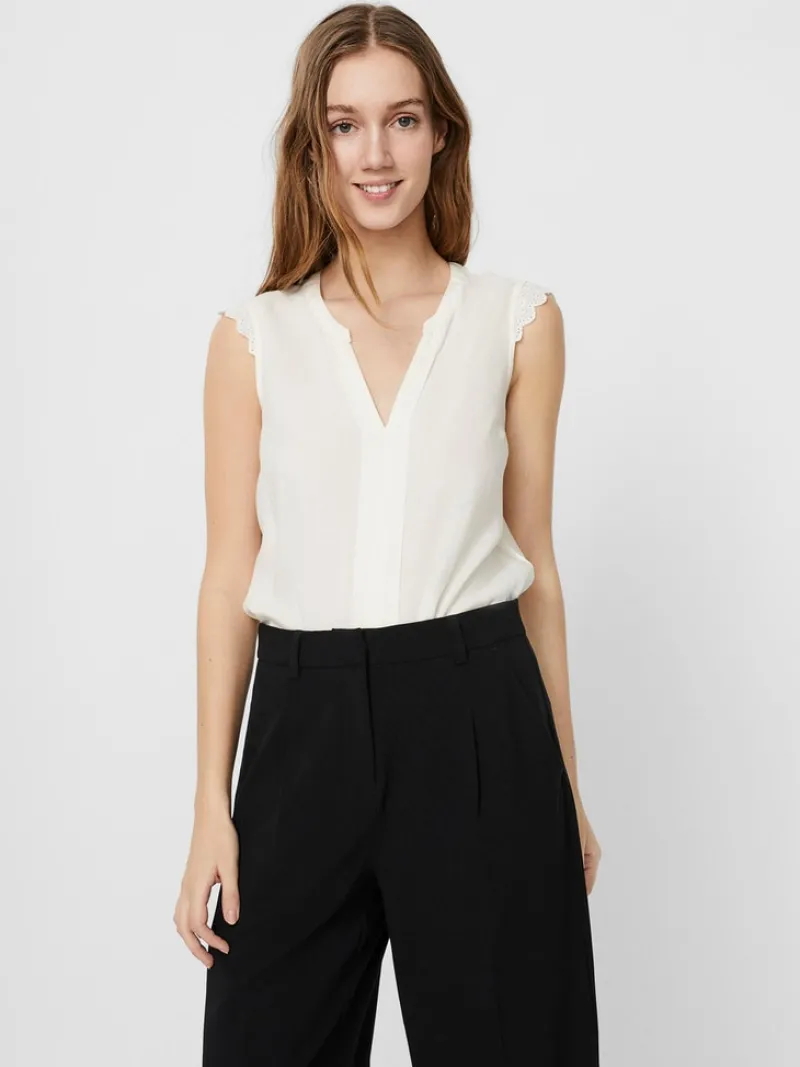 Vero Moda Blusen*VMNADS S/L LACE TOP GA COLOR Snow White