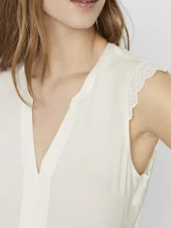 Vero Moda Blusen*VMNADS S/L LACE TOP GA COLOR Snow White