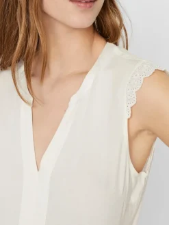 Vero Moda Blusen*VMNADS S/L LACE TOP GA COLOR Snow White