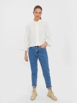 Vero Moda Blusen*VMNATALI 3/4 CROP SHIRT WVN Snow White