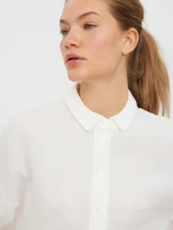 Vero Moda Blusen*VMNATALI 3/4 CROP SHIRT WVN Snow White
