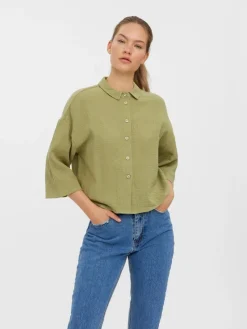 Vero Moda Blusen*VMNATALI 3/4 CROP SHIRT WVN sage