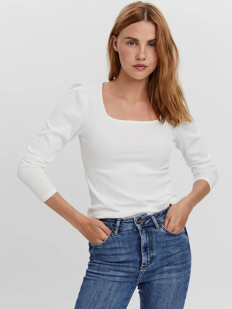 Vero Moda Shirts*VMNATASHA LS PUFF SQUARE NECK TOP NOOS Bright White