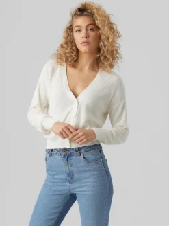 Vero Moda Pullover & Sweatshirts*VMNEWLEXSUN LS SHORT V-NECK CAR GA NOOS Snow White