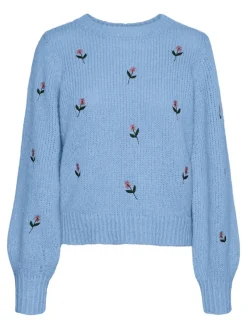 Vero Moda Pullover & Sweatshirts*VMNEWWINE LS O-NECK EMB BLOUSE GA BOO blue bell