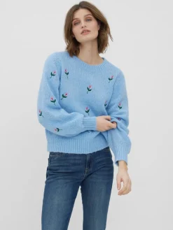 Vero Moda Pullover & Sweatshirts*VMNEWWINE LS O-NECK EMB BLOUSE GA BOO blue bell