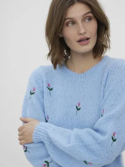 Vero Moda Pullover & Sweatshirts*VMNEWWINE LS O-NECK EMB BLOUSE GA BOO blue bell