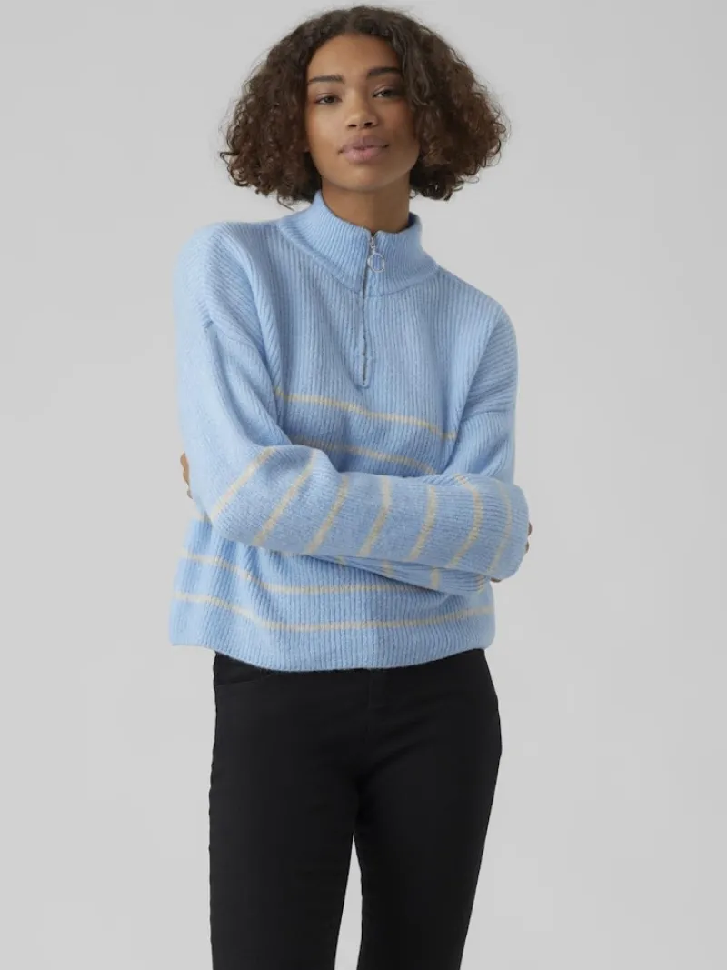 Vero Moda Pullover & Sweatshirts*VMOLINA LS HIGHNECK ZIPPER BLOUSE NOOS blue bell