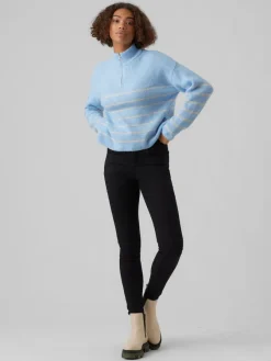 Vero Moda Pullover & Sweatshirts*VMOLINA LS HIGHNECK ZIPPER BLOUSE NOOS blue bell