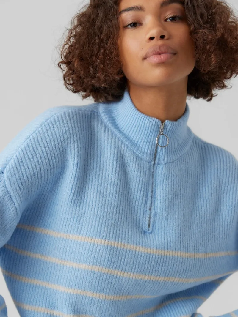 Vero Moda Pullover & Sweatshirts*VMOLINA LS HIGHNECK ZIPPER BLOUSE NOOS blue bell