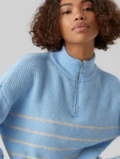 Vero Moda Pullover & Sweatshirts*VMOLINA LS HIGHNECK ZIPPER BLOUSE NOOS blue bell