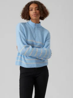 Vero Moda Pullover & Sweatshirts*VMOLINA LS HIGHNECK ZIPPER BLOUSE NOOS blue bell