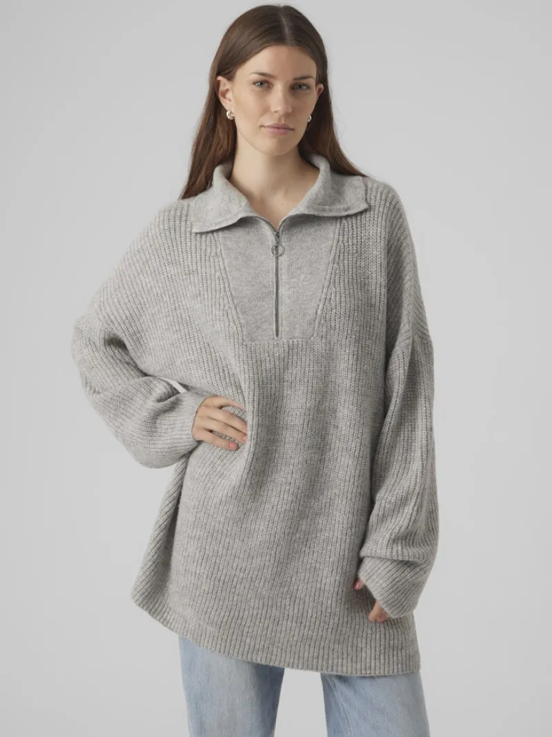 Vero Moda Pullover & Sweatshirts*VMPERNILLA LS HIGHNECK ZIPPER PULL GA Light Grey Melange
