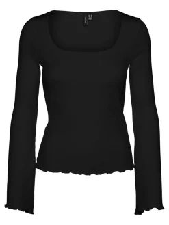Vero Moda Shirts*VMPOLLY L/S RIB BALLOON SLEEVE TOP VIP Black