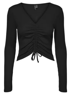 Vero Moda Shirts*VMPOLLY L/S RIB ROUCHING TOP SB5 Black