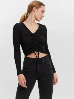 Vero Moda Shirts*VMPOLLY L/S RIB ROUCHING TOP SB5 Black