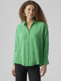 Vero Moda Blusen*VMQUEENY LS OVERSIZE SHIRT WVN GA NOOS bright green