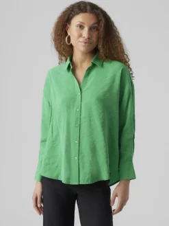 Vero Moda Blusen*VMQUEENY LS OVERSIZE SHIRT WVN GA NOOS bright green