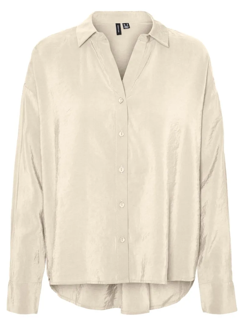 Vero Moda Blusen*VMQUEENY LS OVERSIZE SHIRT WVN GA NOOS antique white