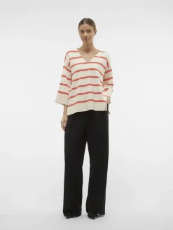 Vero Moda Pullover & Sweatshirts*VMSABA 3/4 V-NCK STRIPE PULL GA NOOS hellgrau2