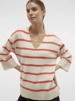 Vero Moda Pullover & Sweatshirts*VMSABA 3/4 V-NCK STRIPE PULL GA NOOS hellgrau2