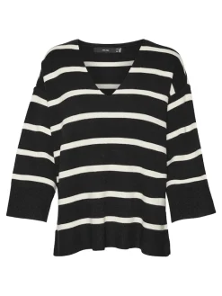 Vero Moda Pullover & Sweatshirts*VMSABA 3/4 V-NCK STRIPE PULL GA NOOS Black