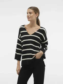 Vero Moda Pullover & Sweatshirts*VMSABA 3/4 V-NCK STRIPE PULL GA NOOS Black