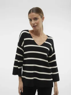 Vero Moda Pullover & Sweatshirts*VMSABA 3/4 V-NCK STRIPE PULL GA NOOS Black