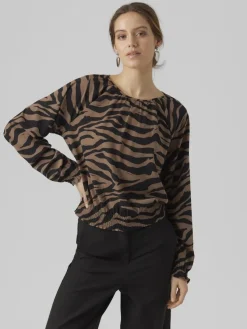 Vero Moda Blusen*VMSHILAH NAJA LS SHORT TOP WVN GA brown lentil