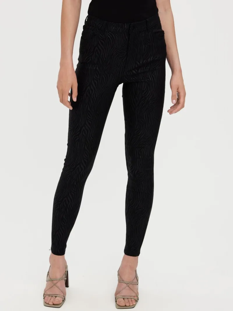Vero Moda Hosen*VMSOPHIA HR SKINNY ZEBRA COATED PANT Black