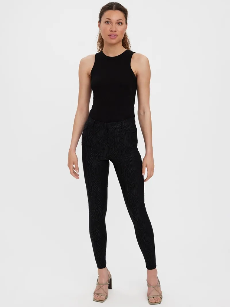 Vero Moda Hosen*VMSOPHIA HR SKINNY ZEBRA COATED PANT Black