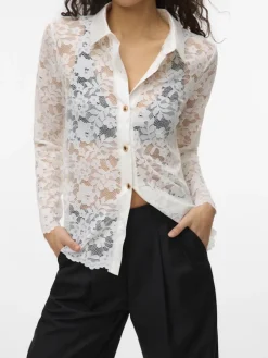 Vero Moda Blusen*VMTILLE LS LACE SHIRT TOP JRS EXP Snow White