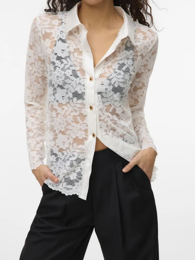 Vero Moda Blusen*VMTILLE LS LACE SHIRT TOP JRS EXP Snow White