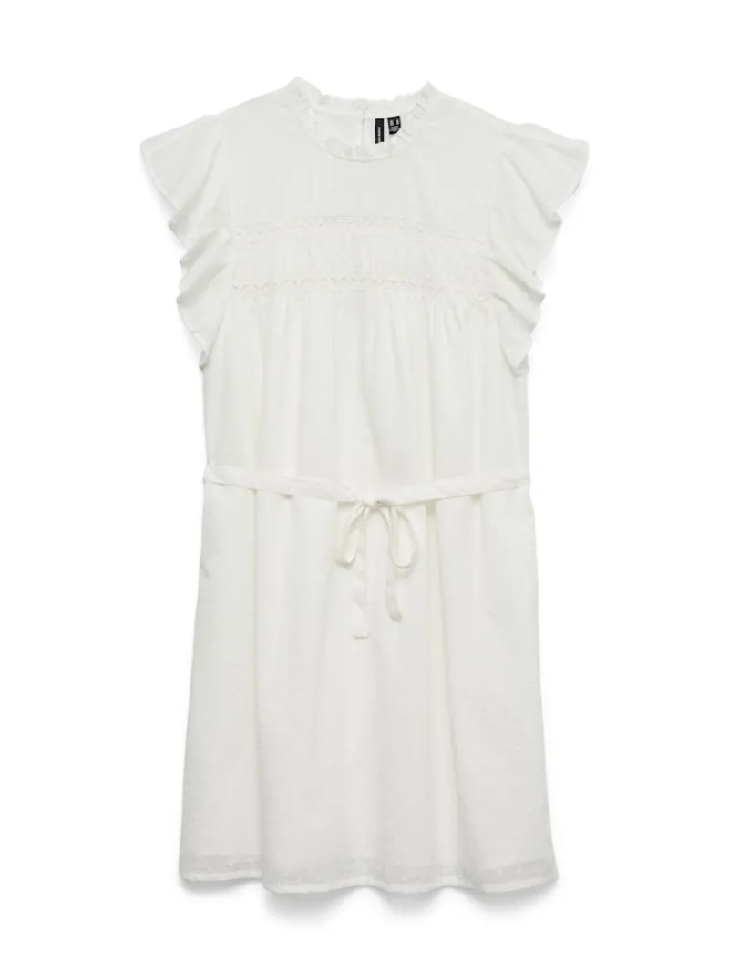 Vero Moda Kleider*VMTRINE SL SHORT LACE DRESS WVN NOOS Snow White