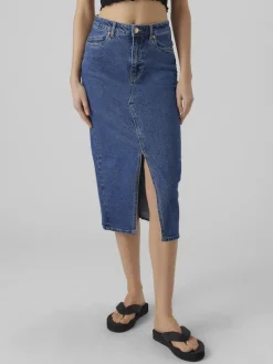 Vero Moda Röcke*VMVERI HR CALF DENIM SKIRT GA MIX NOOS Medium Blue Denim