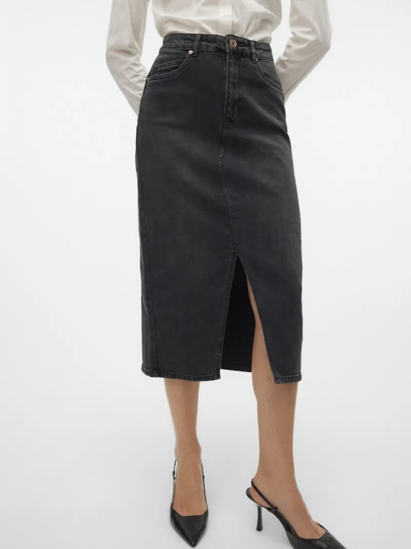 Vero Moda Röcke*VMVERI HR CALF DENIM SKIRT GA MIX NOOS Black