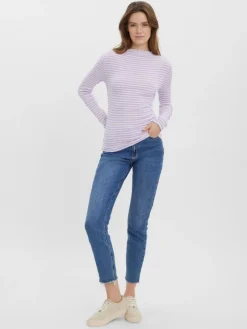 Vero Moda Shirts*VMVIO L/S HIGH NECK STRIP BLOUSE NOOS Lavendula-SNOW WHIT
