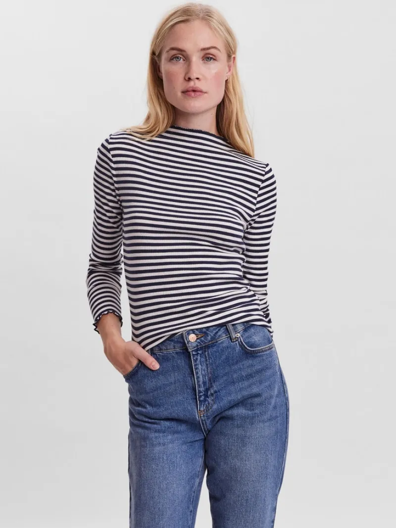 Vero Moda Shirts*VMVIO L/S HIGH NECK STRIP BLOUSE NOOS snow white 3