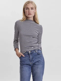 Vero Moda Shirts*VMVIO L/S HIGH NECK STRIP BLOUSE NOOS snow white 3
