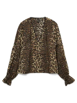 Vero Moda Blusen*VMWILD LS V-NECK TOP WVN FAW EXP tigers eye