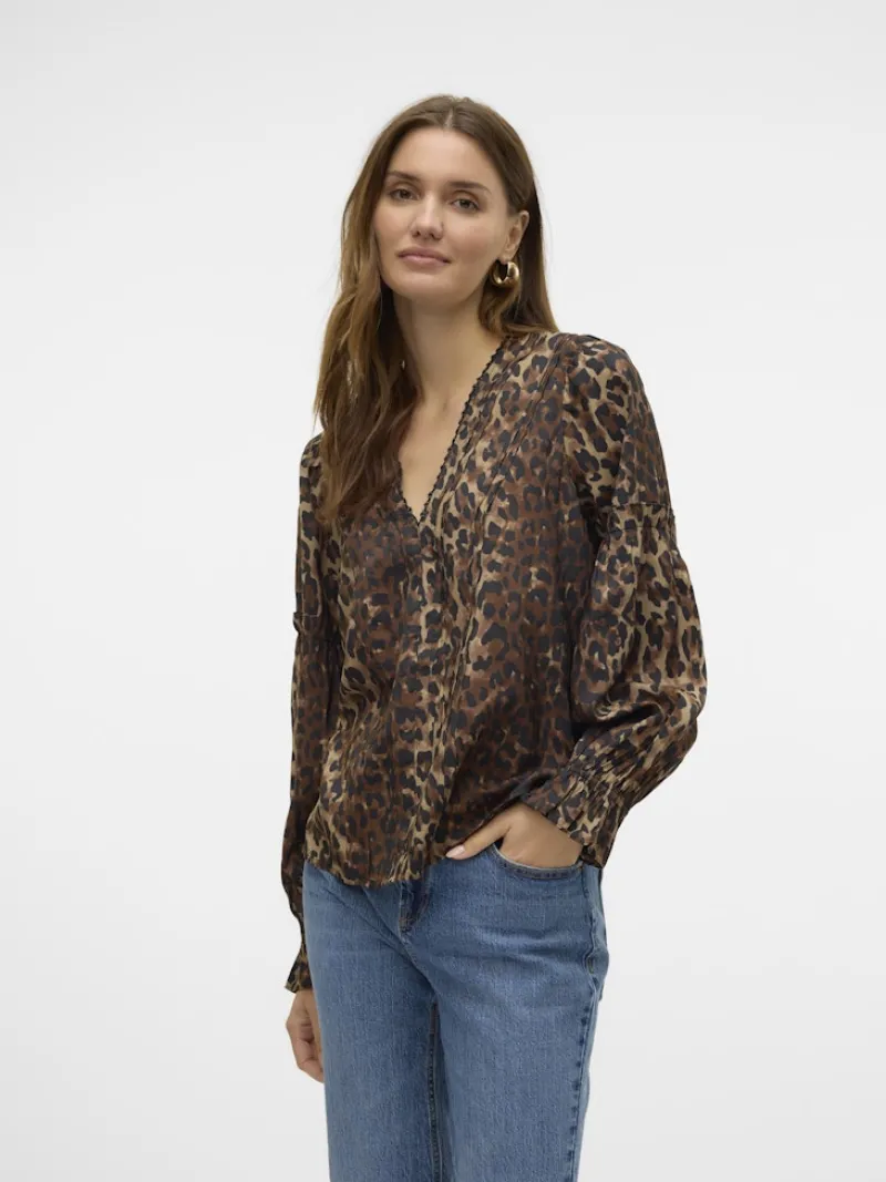 Vero Moda Blusen*VMWILD LS V-NECK TOP WVN FAW EXP tigers eye