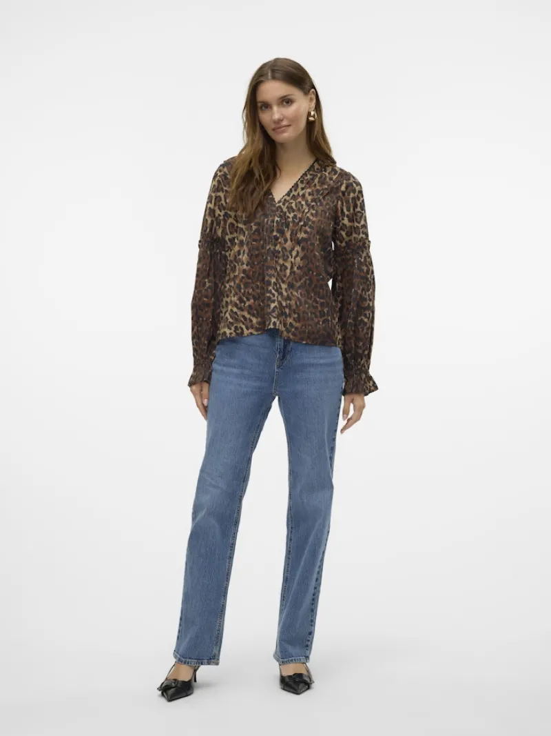 Vero Moda Blusen*VMWILD LS V-NECK TOP WVN FAW EXP tigers eye