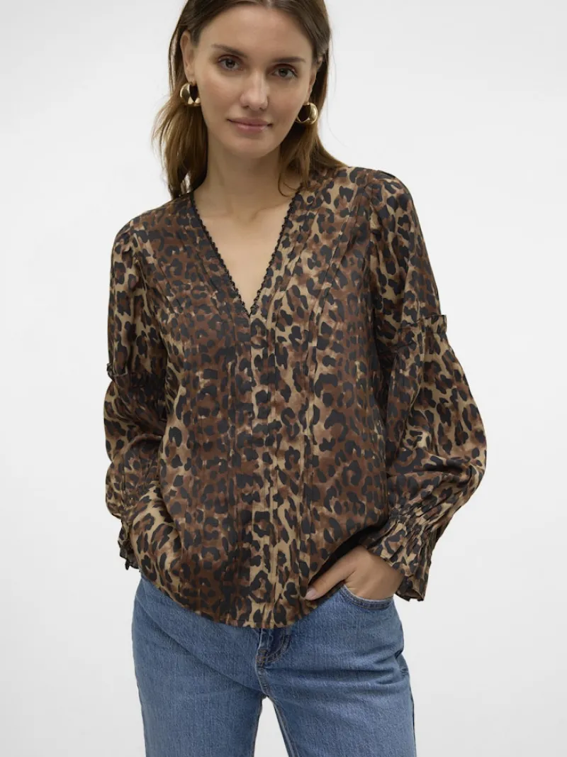 Vero Moda Blusen*VMWILD LS V-NECK TOP WVN FAW EXP tigers eye