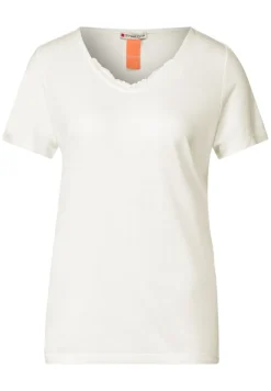 Street One Shirts*V-Neck Shirt mit Spitze off white