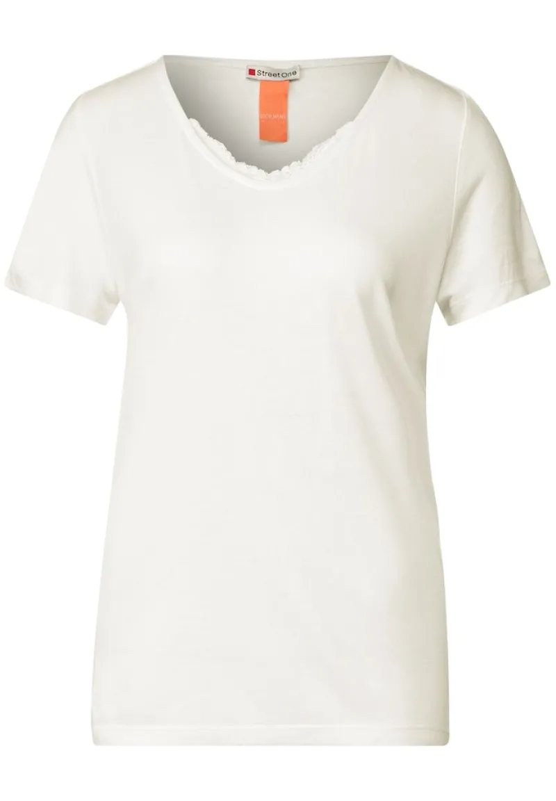 Street One Shirts*V-Neck Shirt mit Spitze off white